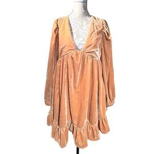 Free People Babydoll Blush Velvet Ruffle Dress